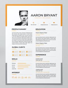 a clean and modern resume template with orange accents