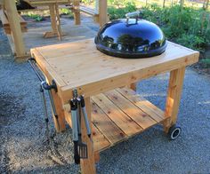 a wooden table with a helmet on top