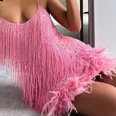 Pretty Lil Things Boutique | Dresses | Ballerina Pink Sexy Fringe Feather | Poshmark Fringe Mini Dress, Stitching Dresses, Shoulder Dresses, Off Shoulder Dresses, Party Kleidung, Pink Feathers, The Great Gatsby, Fringe Dress, Feather Dress