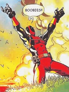 a comic book page with a deadpool in the background and an image of a fireball