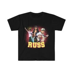 Russ on a comfortable black t-shirt. Available in S-3XL. - 100% soft cotton lightweight fabric - High quality print - Unisex crewneck tee - True to North American size Vintage Rap Tees Teepublic, Russ The Rapper, Black Custom Print 90s T-shirt, 90s Style Black T-shirt With Custom Print, 90s Black T-shirt With Sublimation Print, 90s Style Black T-shirt With Sublimation Print, Retro Black T-shirt With Custom Print, Old School Style, 90s Tees