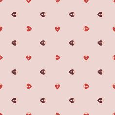 a pink background with red hearts and black dots on the bottom half of the image