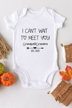 i can't wait to meet you grandpa and grandma baby onesuit with fall leaves