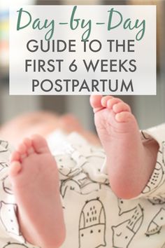 a baby laying on its back with the words day - by - day guide to the first 6 weeks postpartum