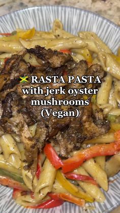 pasta with jelk oyster mushrooms vegan on a plate