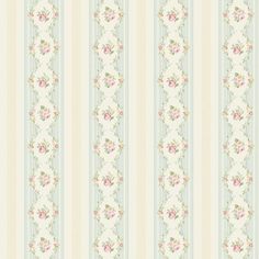 an old fashioned wallpaper with flowers and stripes in pastel blue, white and pink