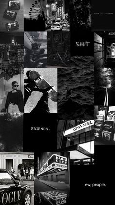 black and white collage with many different images