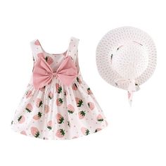 Toddler Baby Kids Girls Dress Sleeveless Strawberry Print Princess Dress Hat Outfits Girls Dresses;baby clothes for girls;princess dress up clothes for little girls;clothes for teen girls Size: 3-4 Years(100/9).  Color: Pink.  Gender: female.  Age Group: infant. Toddler Girl Dresses Summer, Hat Outfits, Toddler Girl Summer, Girls Sundress, Boho Beach Dress, Girl Sleeves, Girls Dress Up, Dress Hat, Dress Up Outfits