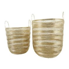 two woven baskets sitting next to each other