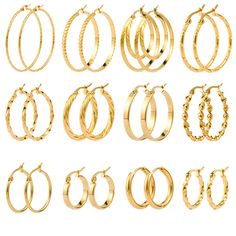 PRICES MAY VARY. Women’s Hoop Earring Set: Every black gift box contains 12 pairs different styles of gold hoop earrings. Simple but elegant, these fashionable hoop earrings can dress up any occasion. 12 Pairs Hoop Earring Size: Stainless steel 14K Gold Plated hoop earrings inner diameter is 20mm, 30mm, 40mm. Lightweight and comfortable, easy to wear or take off. Material: Stainless steel gold hoop earrings,long-lasting and brilliant finish, that is nickel free and lead free. Holiday Gift for Wo Rose Gold Hoop Earrings, Chunky Hoop Earrings, Big Hoop Earrings, Gold Necklace Set, Hoop Earring Sets, Jewelry Lookbook, Large Hoop Earrings, Stainless Steel Earrings, Teen Girls