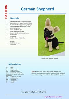 the german shepherd dog crochet pattern is shown