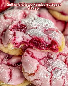 soft and chewy raspberry sugar cookies with powdered sugar on the top