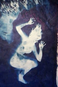 a painting of a naked woman with her arms outstretched in front of a dark background