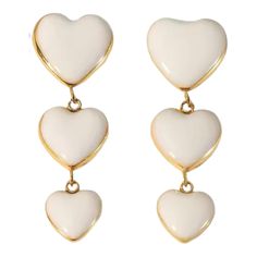 18k gold plated stainless steel White Enamel 1.5” x 5” White Heart-shaped Earrings With Heart Charm, Heart Charm Enamel Earrings, Gold Enamel Heart Charm Earrings, Gold Enamel Heart-shaped Earrings, Gold Heart-shaped Enamel Necklace, Heart Studs, Heart Earrings Studs, Sunglasses Sale, White Enamel