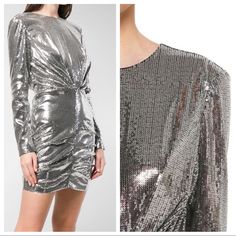 Nwt Size- Us 4(It40) Color- Grey/Silver Hello New Year’s Eve! Wow What A Dress! Sparkle After-Hours With Msgm's Dazzling Sequined Minidress. Rendered In Mirrorball-Silver And Grey, The Long-Sleeved Design Features An 80s-Style Ruched Hem, A Flattering Gathered Waist, And A Dipped Back. We're Wearing Ours Out With Statement Earrings And Strappy Sandals. Material: 100% Polyester Lining: 94% Polyester, 6% Elastane, Fully Lined Zipped Back Made In Italy Metallic Sequin Cocktail Dress, Elegant Metallic Sequin Dress, Silver Shiny Sequin Evening Dress, Elegant Metallic Mini Dress With Shine, Elegant Sequin Dress With Shine, Elegant Silver Dress With Shine, Silver Sequin Dress With Shine, Silver Shiny Dress For Party Season, Silver Sequin Shimmer Cocktail Dress