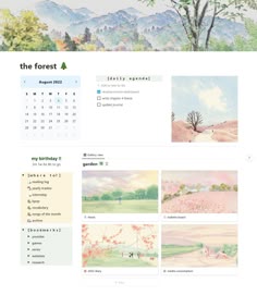 a desktop screen shot of the forest calendar page with trees and mountains in the background