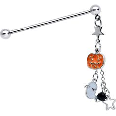 PRICES MAY VARY. 14g industrial piercing jewelry barbell; a cartilage barbell earring for a double hole piercing 1 1/2 inch; 38 millimeter length straight industrial barbell length helix earring Stylish and comfortable 14g industrial piercing jewelry featuring a chain dangle Halloween charm end; features a notched barbell design that is a classic addition to your industrial earring collection Double helix earring; 14g industrial bar for everyday wear and style Durable 316L surgical steel industr Industrial Piercing Barbells, Industrial Earrings, Industrial Piercing Jewelry, Barbell Earrings, Patriotic Jewelry, Industrial Barbell, Industrial Piercing, Winter Inspired, Pumpkin Ghost