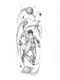 a drawing of an astronaut floating in space