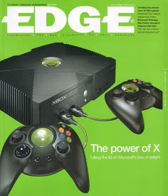 an advertisement for the xbox game system with two video games on it's side