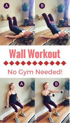 a woman doing the wall workout with dumbbells