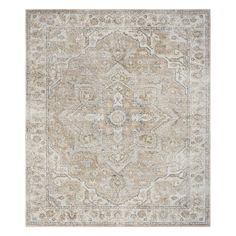 an antique style rug in beige and grey tones