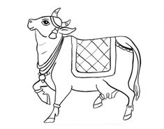 a drawing of a cow with a saddle on its back