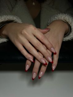 add a little #french in your life Ted French Tip Almond Nails, French Nail Red Tip, Crimson French Tip Nails, Wine French Tip Nails Almond, Red Wine Nails French Tip, Red Nails Red Dress, Round Red French Tip Nails, Blood Red French Tip Nails, Cherry Red French Tips