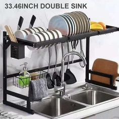 there is a sink dish drying rack in the kitchen