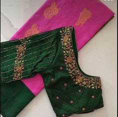 New Work Blouse Designs, Green Blouse Embroidery Designs, Green Silk Blouse Designs, Blouse Aari Work Design, Simple Maggam Work Blouses, Embroidery Design Blouse, Work Blouse Designs, Silk Saree Blouse Designs Patterns, New Saree Blouse Designs