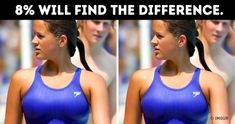 two pictures of a woman in a blue tank top with her hair pulled back into a pony tail