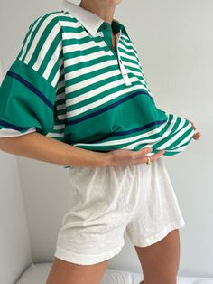 Vintage Emerald Striped Leisure Polo Dandelion Wine, House Clothes, Curated Vintage, Small Frame, Sweat Pants, Christmas 2023, Clothing Line