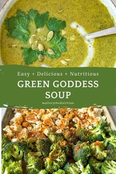 green goddess soup with broccoli and nuts