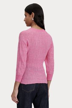 Luxurious, year round crinkle knit sweater with a crew neck, three-quarter sleeves, and a dry hand feel. Features a straight hem and subtly scalloped edges at the neck and wrists. 36% Merino Wool, 27% Cotton, 20% Polyester, 17% Nylon Made in Hong Kong Scalloped Edges, Rachel Comey, Dry Hands, Top Sales, Scalloped Edge, Quarter Sleeve, Three Quarter Sleeves, Three Quarter, Knit Sweater