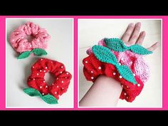 crocheted apple and strawberry hair scrunffles