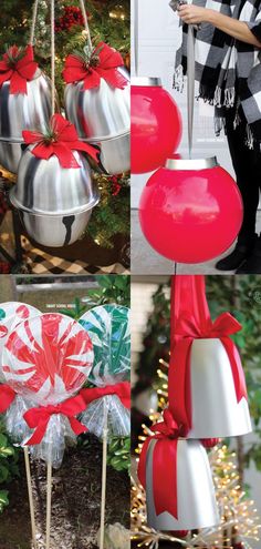 four different pictures of christmas decorations in various styles and colors, including candy canes