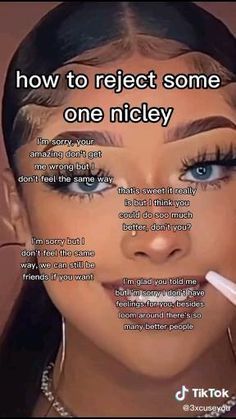 a woman with long lashes and makeup has an ad on her face that says how to reflect some one nicely