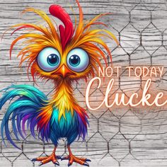 a colorful rooster with the words not today clucker on it's face