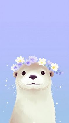 an otter with flowers in its hair