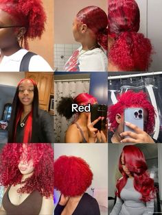 Vivid Red Hair Color On Black Women, Section Of Hair Dyed, Colors To Dye Your Hair Light Skin, Baddie Dyed Hair, Hair Dyes For Black Women, Red Hair Dye Black Women, Peekaboo Hair Color Red, Red Natural Hair Black Women, Red Hair Dye Ideas