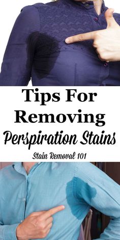 Here is a round up of tips for removing perspiration stains from clothing or other items, including DIY and home remedies for removing sweat stains, as well as stain remover reviews {on Stain Removal 101} #StainRemoval #RemoveStains #RemovingStains Laundry Stuff, Remove Sweat Stains, Stain Removal Guide, Dusting Spray, Clean Baking Pans, Sweat Pads, Stain Removers, Cleaning Stuff, Homemade Cleaners