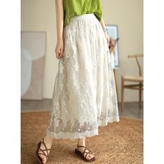 Details: Gender: Women Item Type: Skirts Material: Cotton Season: Summer Pattern: Embroidery Style: Casual, Loose, Retro Waist Type: Elastic Waist Size: One Size Waist: 66.00 - 102.00 cm/ 25.98 - 40.16 " Length: 80.00 cm/ 31.50 " Hip: 148.00 cm/ 58.27 " Hem: 194.00 cm/ 76.38 " Summer Pattern, Pattern Embroidery, Summer Patterns, Lace Embroidery, Cotton Lace, A Line Skirt, Waist Size, Season Summer, A Line Skirts