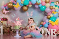 Fairy Birthday Themes, Birthday Background Design, First Birthday Posters, 1st Birthday Balloons, Birthday Room Decorations