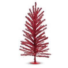 a red tinsel christmas tree on a white background with clippings to the top