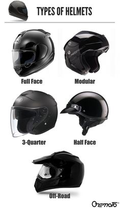 the different types of helmets are shown in this graphic above it is an image of what to put on your motorcycle helmet