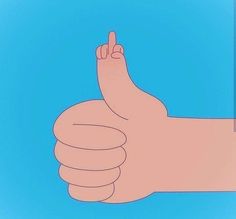 a cartoon hand giving the thumbs up in front of a blue sky with only one finger visible