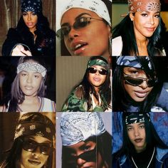 many different pictures of women with hats and sunglasses on their heads, including one woman's face