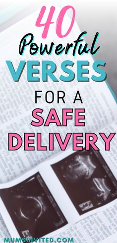 an open book with the words, 40 powerful verses for a safe delivery