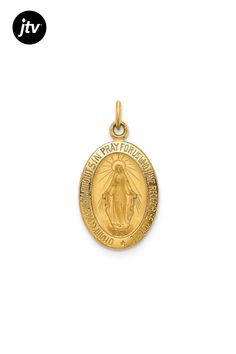 14K yellow gold solid, small, oval shaped Miraculous medal pendant with polished and satin finish. Measures approximately 0.63 inches long x 0.41 inches wide. Yellow Gold Oval Pendant For Anniversary, Oval Miraculous Medal In Yellow Gold Jewelry, Oval Miraculous Medal Yellow Gold Jewelry, Oval Miraculous Medal Jewelry For Commemoration, Yellow Gold Oval Miraculous Medal Jewelry, Miraculous Medal, Satin Finish, Yellow Gold, Satin