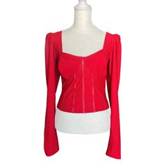 Retail Price: $69 Brand New With Tags Color: Red Size: Large Corset Bustier Long Sleeve Back Zipper Closure Measurements Approx.: 17" Pit To Pit Materials: 92% Polyester, 8% Spandex Fast Shipper! Usually Ships Within 24 Hours Offers Welcome! Smoke Free Environment. Sku: G1494 Red Fitted Top For Evening, Fitted Red Top For Evening, Red Fitted Chic Top, Chic Fitted Red Top, Corset Bustier, Scarlet, Crop Top, Womens Tops, Spandex