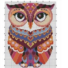 an owl cross stitch pattern on a white background